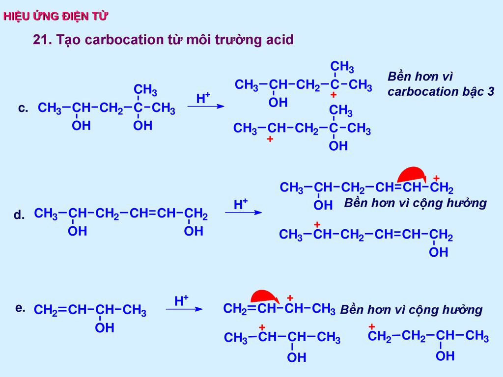 21. Tạo carbocation từ môi trường acid