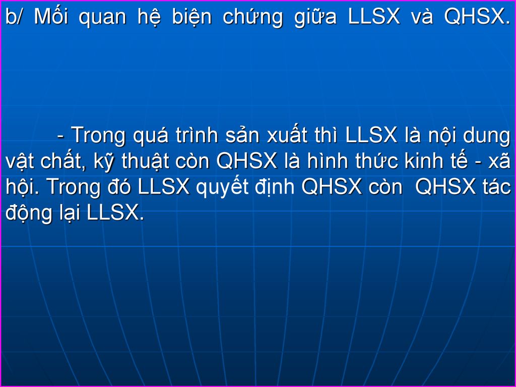 b/ Mối quan hệ biện chứng giữa LLSX và QHSX.