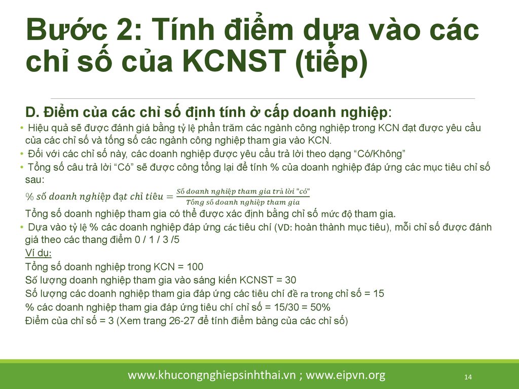 Bước 2: Tính điểm dựa vào các chỉ số của KCNST (tiếp)