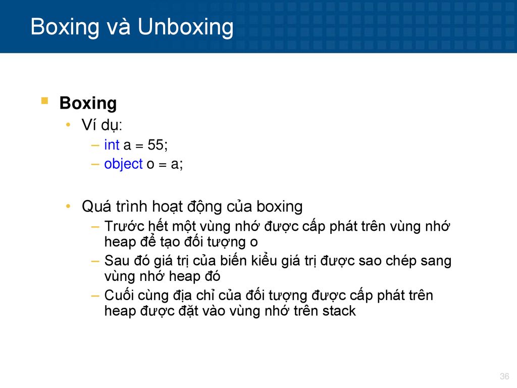 Boxing và Unboxing Boxing Ví dụ: Quá trình hoạt động của boxing