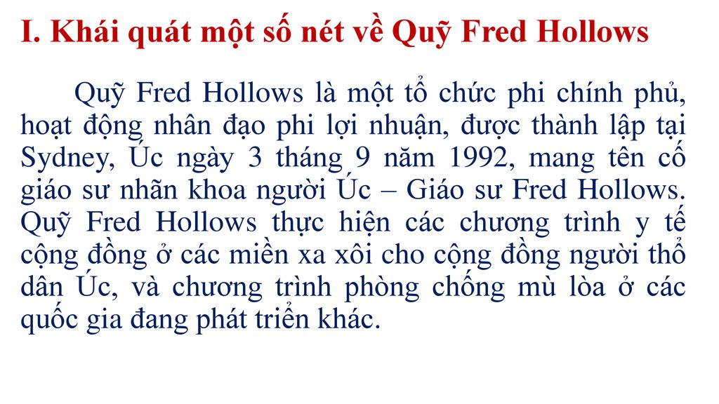 I. Khái quát một số nét về Quỹ Fred Hollows