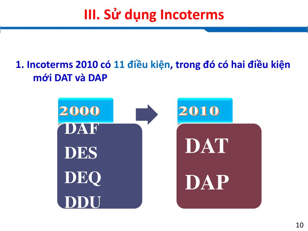 DAT DAP DAF DES DEQ DDU III. Sử dụng Incoterms