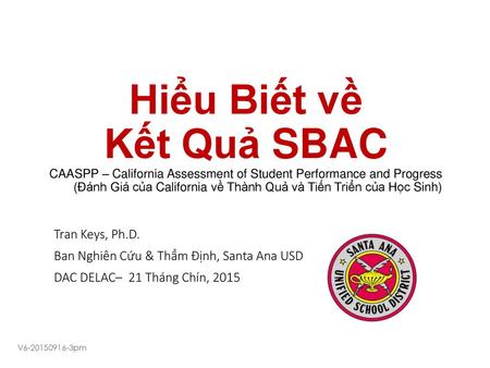 Hiểu Biết về Kết Quả SBAC CAASPP – California Assessment of Student Performance and Progress (Đánh Giá của California về Thành Quả và Tiến.
