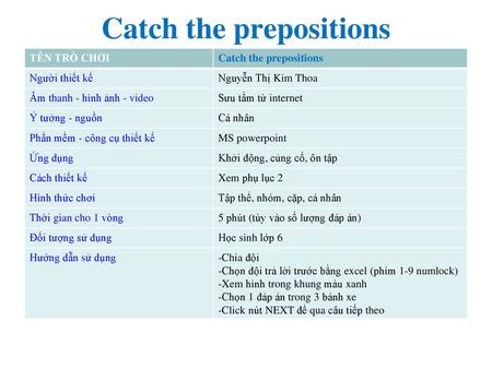 Catch the prepositions
