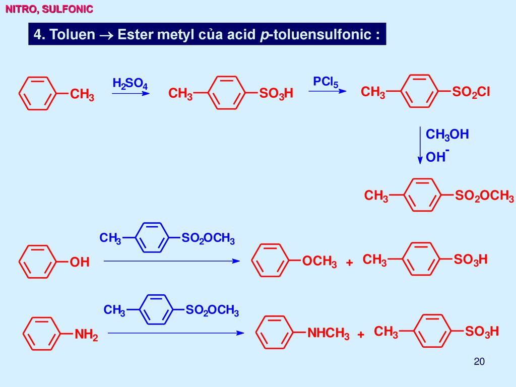 4. Toluen  Ester metyl của acid p-toluensulfonic :