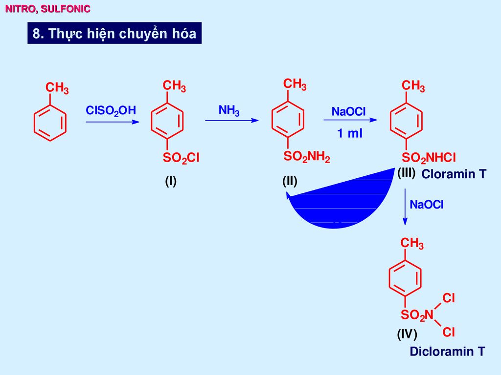 NITRO, SULFONIC 8. Thực hiện chuyển hóa Cloramin T Dicloramin T