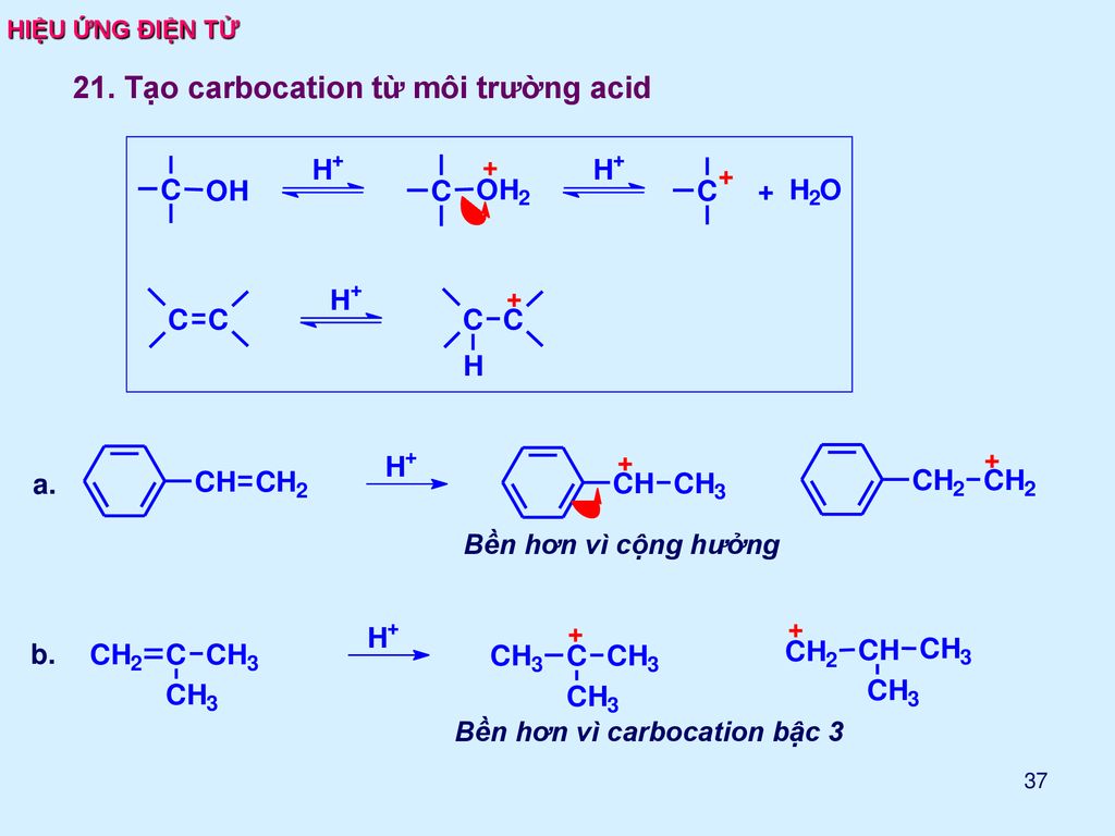 21. Tạo carbocation từ môi trường acid