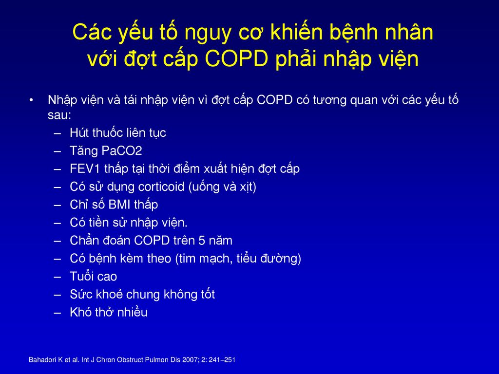 Các yếu tố nguy cơ khiến bệnh nhân với đợt cấp COPD phải nhập viện