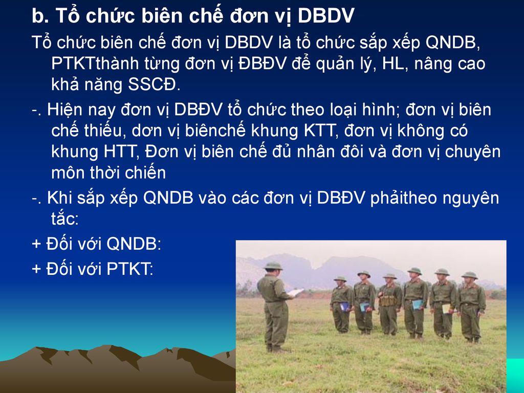 b. Tổ chức biên chế đơn vị DBDV