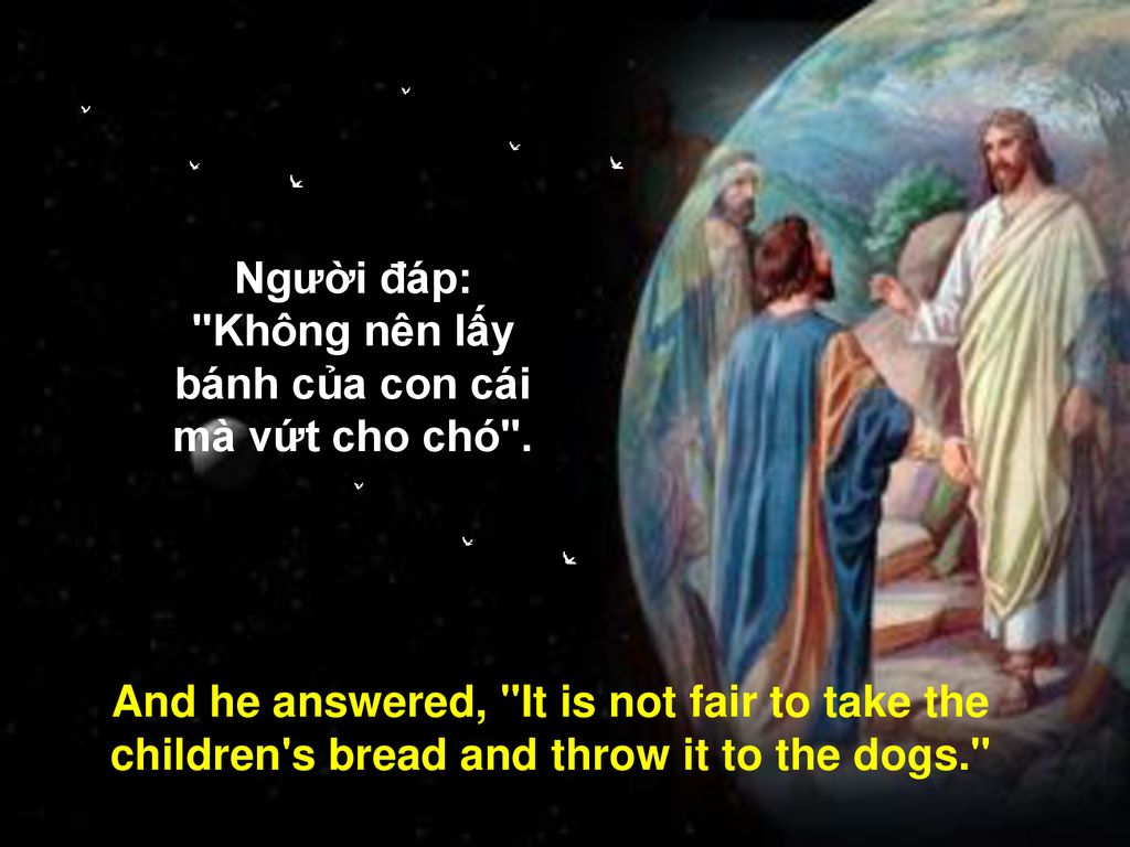 Người đáp: Không nên lấy bánh của con cái mà vứt cho chó .