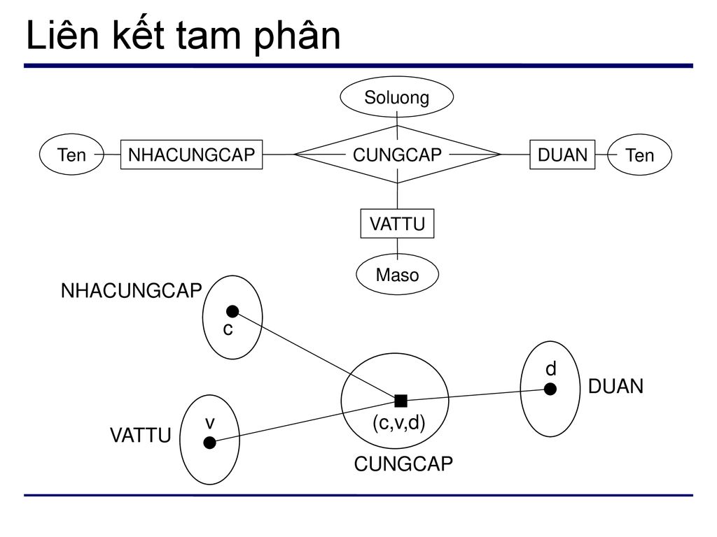 Liên kết tam phân NHACUNGCAP c DUAN CUNGCAP d VATTU (c,v,d) v