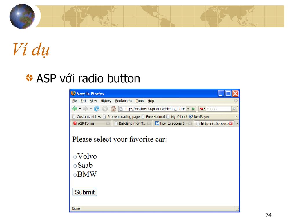 Ví dụ ASP với radio button