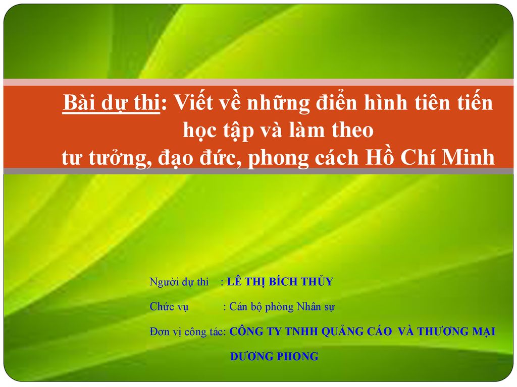 Bài dự thi: Viết về những điển hình tiên tiến học tập và làm theo tư tưởng, đạo đức, phong cách Hồ Chí Minh