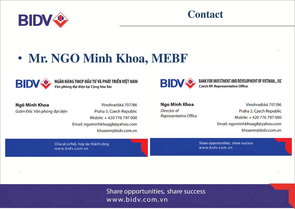 Contact Mr. NGO Minh Khoa, MEBF