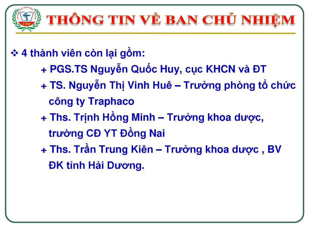 THÔNG TIN VỀ BAN CHỦ NHIỆM