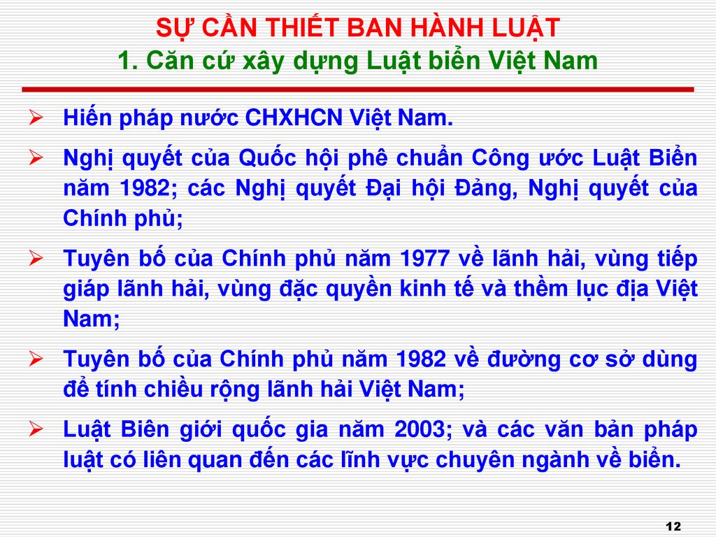 SỰ CẦN THIẾT BAN HÀNH LUẬT 1. Căn cứ xây dựng Luật biển Việt Nam