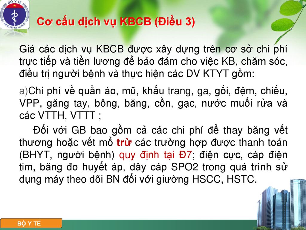 Cơ cấu dịch vụ KBCB (Điều 3)