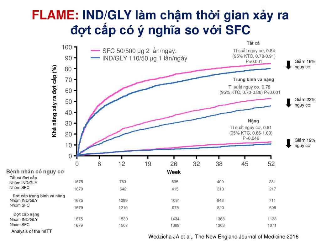FLAME: IND/GLY làm chậm thời gian xảy ra đợt cấp có ý nghĩa so với SFC
