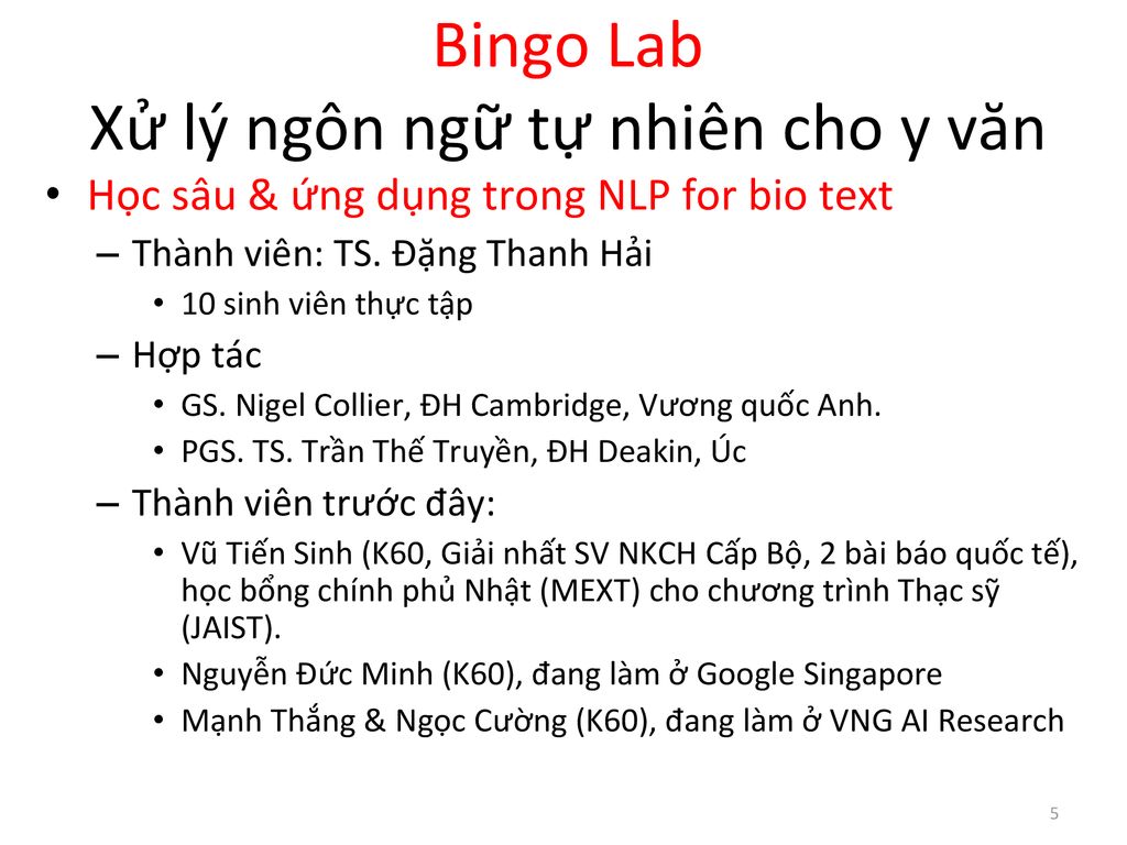 Bingo Lab Xử lý ngôn ngữ tự nhiên cho y văn